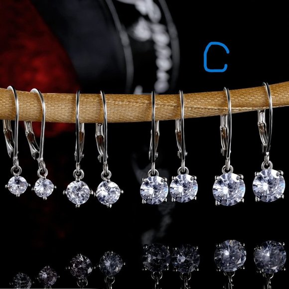 New 18K White Gold Plated Round Princess Cut Clear Cubic Zirconia Tear D… - Picture 7 of 11